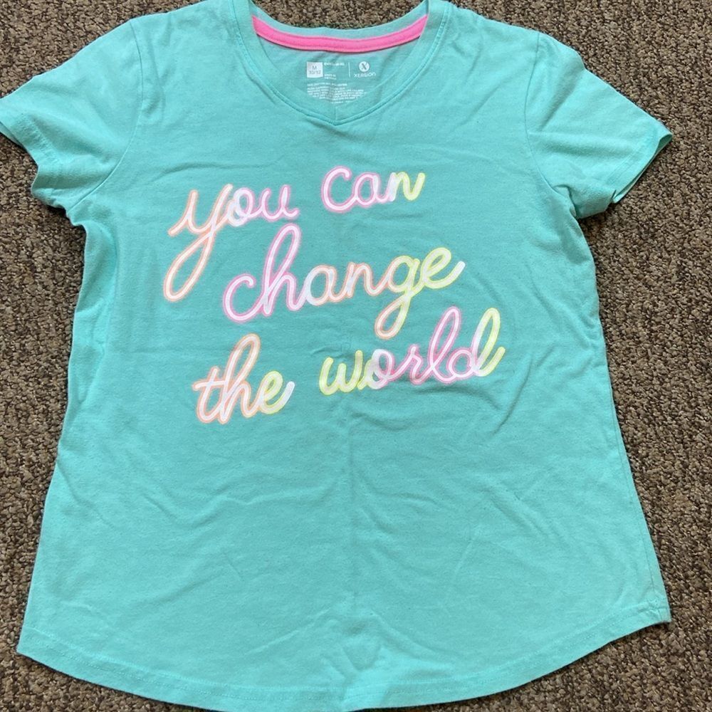 10/$50 Xersion Kids Shirt - Teal and Pink Size M (10-12)